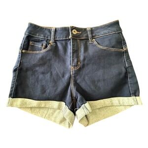 Wax Jean Women Dark Indigo High Waisted Cuffed Denim Shorts Size S Small
